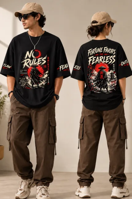 Japanese Samurai "No Rules" : Oversized Fit Pure Cotton T-Shirt